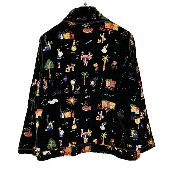 Vintage Chico’s Embroidered Velvet Jacket Women’s Size L Silk Blend Full Zip - Picture 5 of 9
